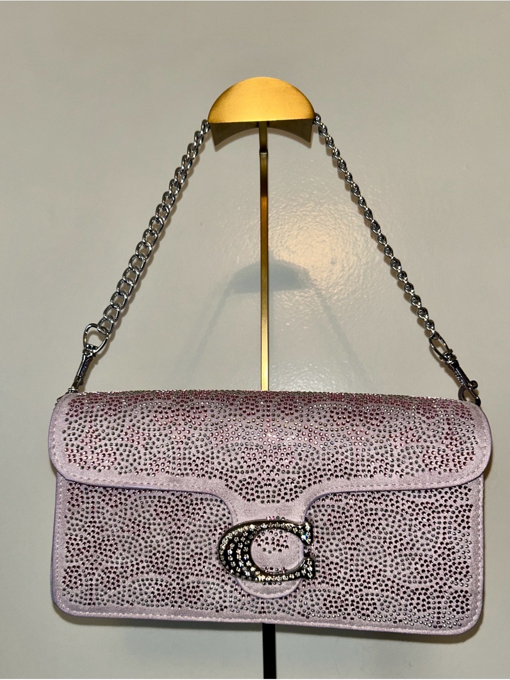 Lavender Crystal-Studded Shoulder Bag. Strap &Silver Chain. Designer Inspired!